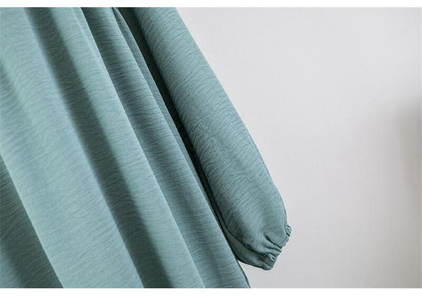 Elegant Cross-Border Long Sleeve Solid Color Midi Dress