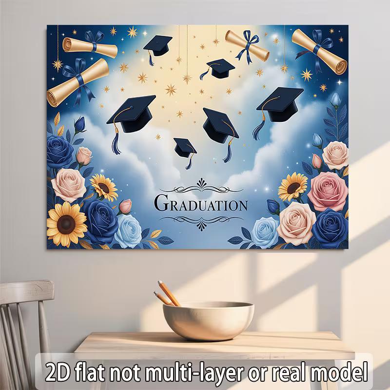 2D Graduation Party Backdrop Blue Sky Clouds Graduation Ceremony Background Cloth
