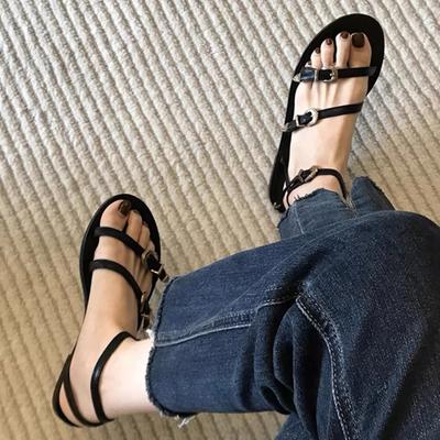 Fashion French Genuine Leather Women Open Toe Sandals Summer Flat Rome Sandal Beach Shoes Sandalias De Mujer High-quality Ladies Shoes