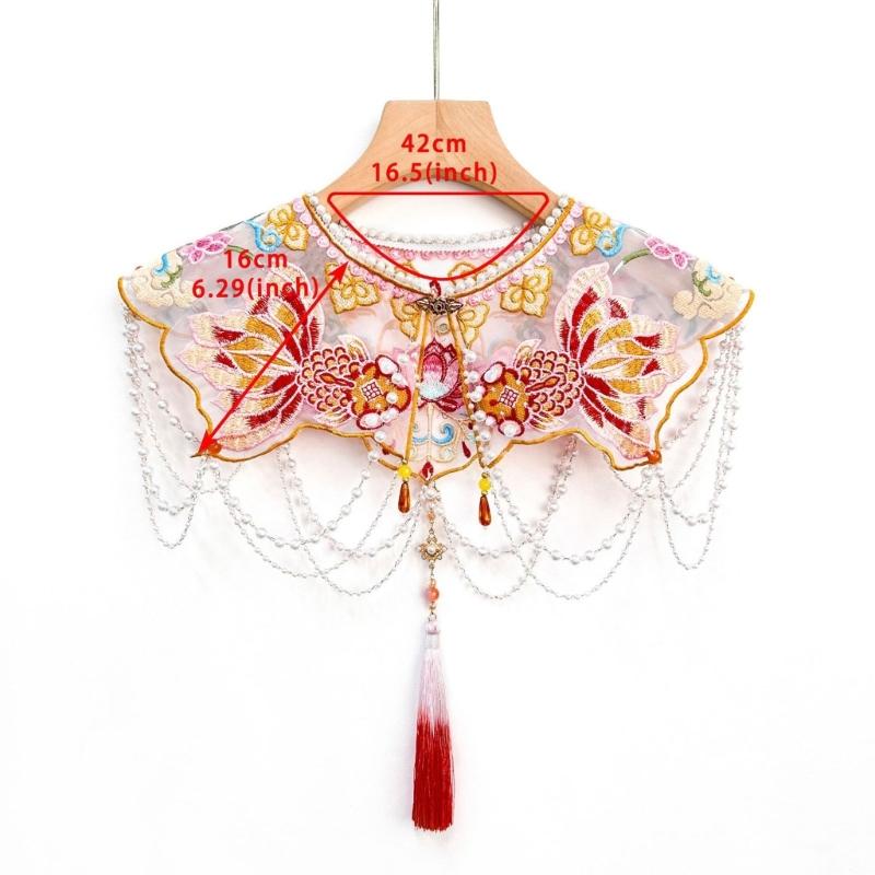 Kids Girl Goldfish Embroidered Beaded Tassels Detachable Collar Traditional Chinese Shawl Capelet Skirt Dress Decoration