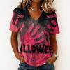 Haut pull décontracté pour femme à col en V, manches courtes, imprimé graphique Halloween, coupe ample, t-shirt léger pour un usage quotidien