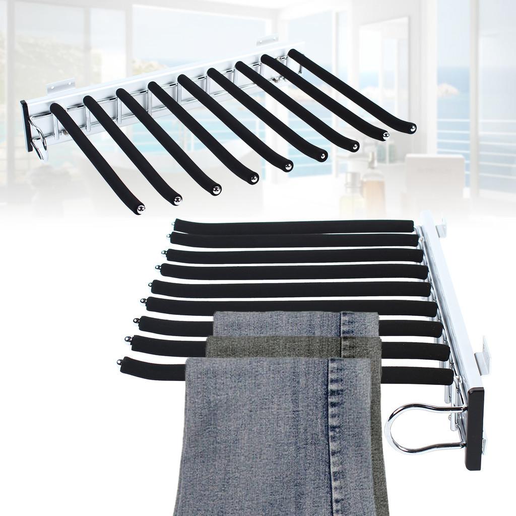 Wall Mounted Extendable Trousers Hanger 9 Scarf Holder Hanger Rail Black Household Pull Out Wardrobe Trouser Rack