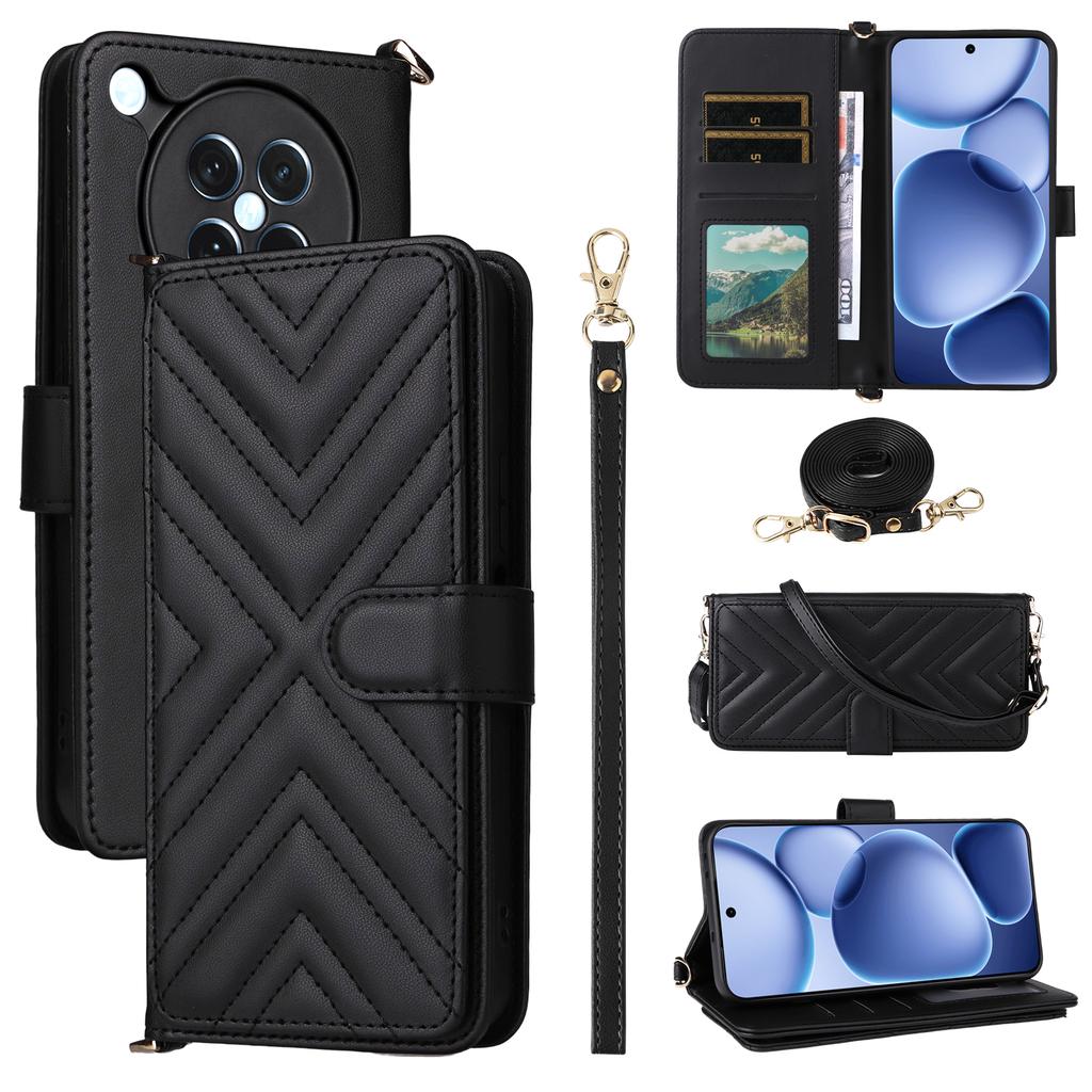 For Oppo Find X8s 5G Case with Shoulder/Wrist Strap Leather Phone Cover Stand Wallet