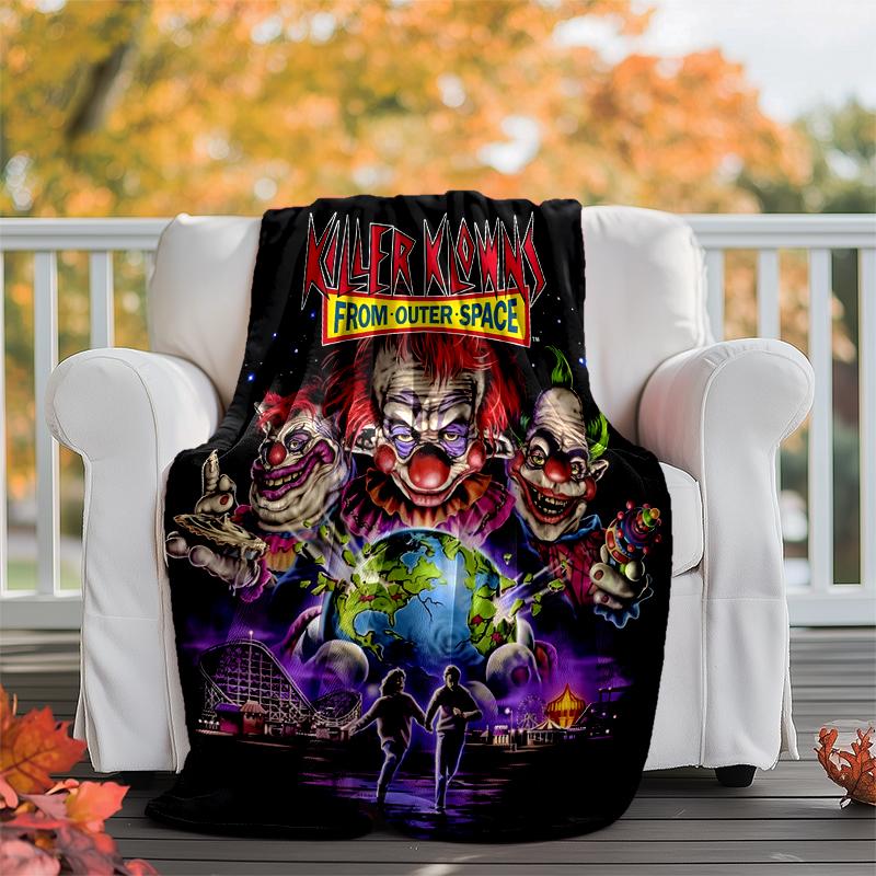 Horror Clown Circus Flannel Blanket Soft Warm All-Season Throw, Design for Camping, Car Travel, Hiking Sofa, Bed, Office Perfect Gift for Parties