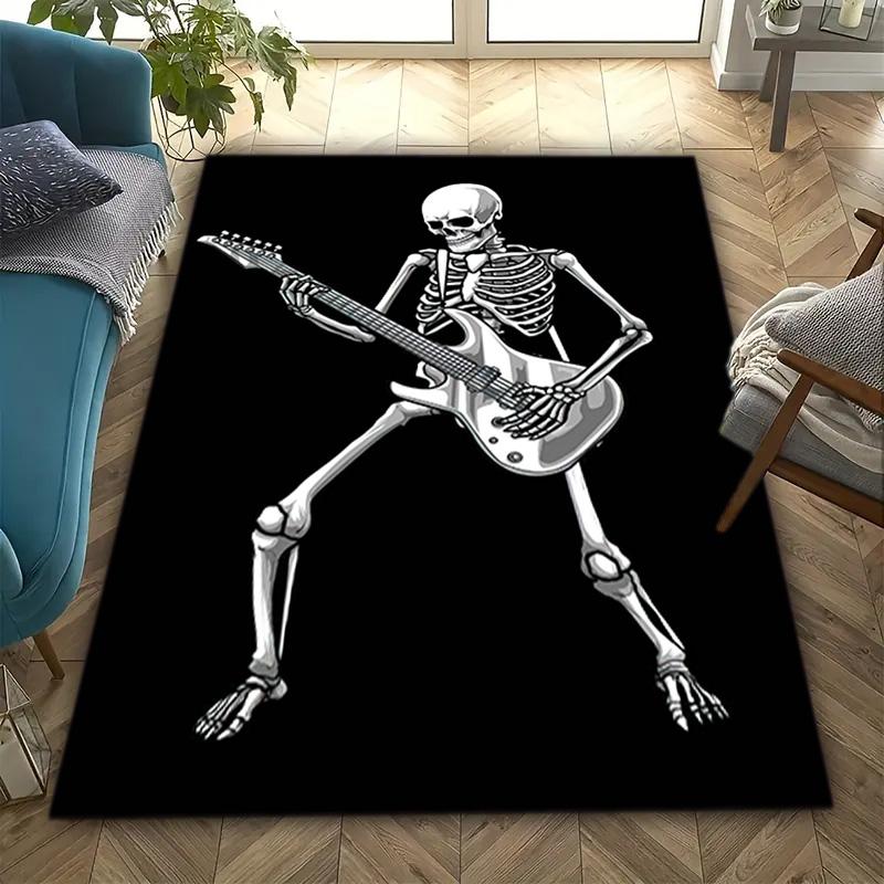 1PC Skull Dark Gothic Pattern Printed Carpet Rug for Living Room Bedroom Home Sofa Decoration,Non-slip Floor Mat Floor Mat