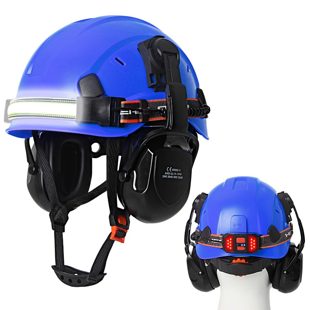 CE Construction Safety Cap W/ Led Headlamp and Earmuffs Breathable Hard Hat Working ABS Helmet Cycling Rescue Head Protection