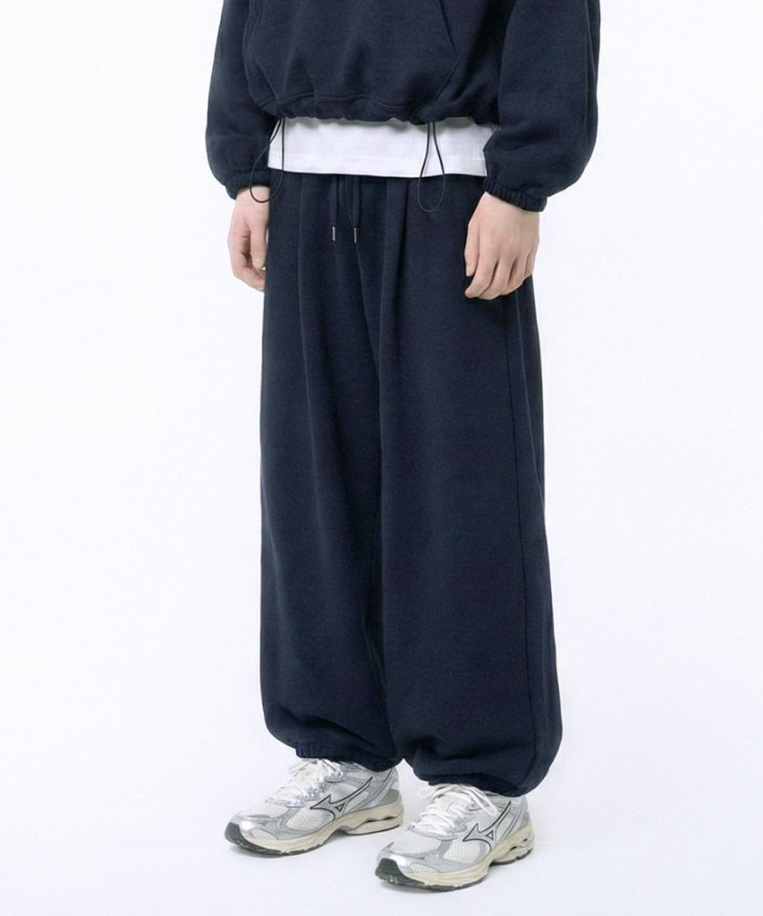 PRINOAR String Single-Pleat Wide Pants - Navy