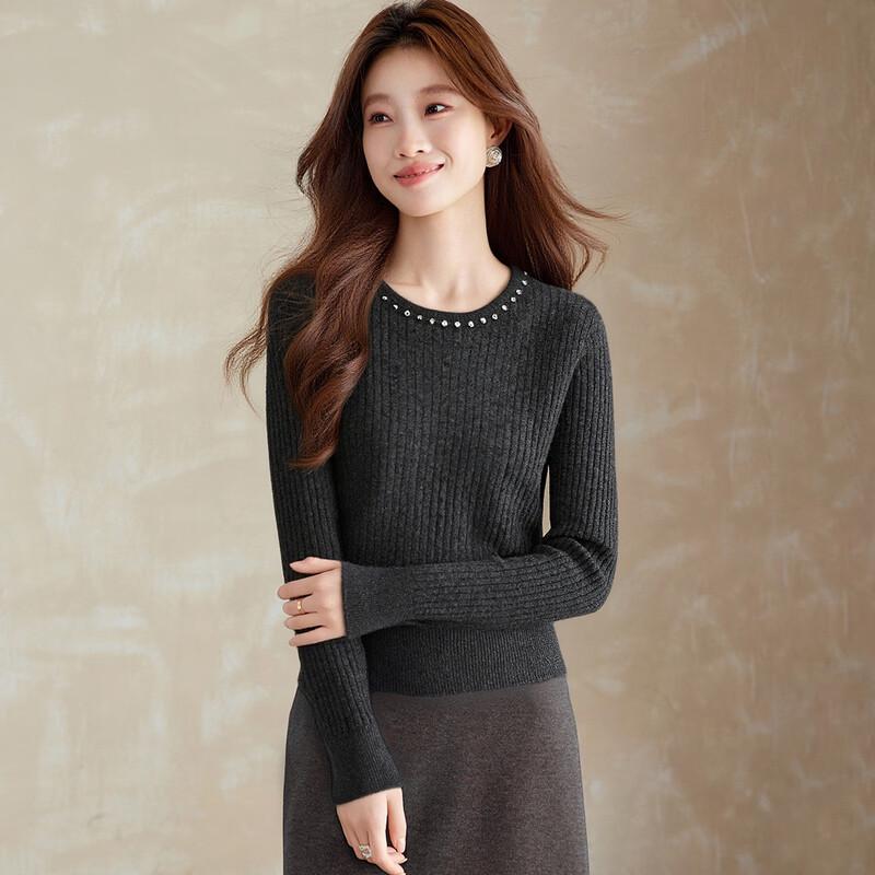 Srcr Women s Beaded Cable Knit Superfine Wool Sweater L