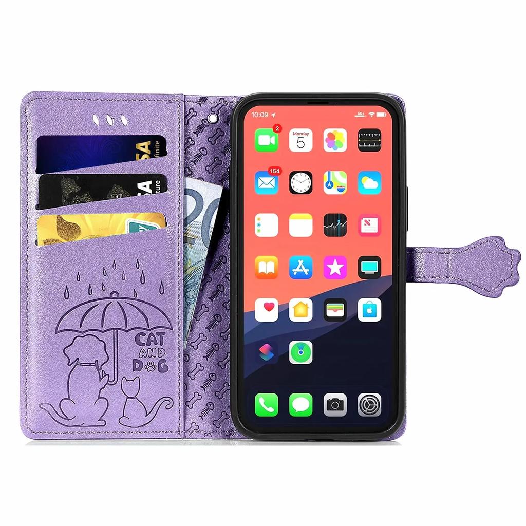 Luxury Leather Cat Dog Case For iPhone 16 15 14 13 12 11 Pro X XR XS MAX 8 7 Plus Flip Cute Phone Cover Card Slots Wallet Coque