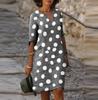 Abito casual comodo da donna con stampa retrò estiva a maniche corte con scollo a V