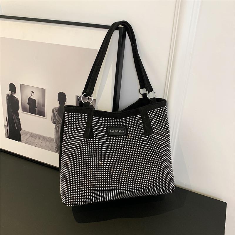Haken Pu Damen Schultertaschen Strass-Design Nähgarn Taschen für Frauen Neue Mode Unterarm Shopper Tragetaschen KTY