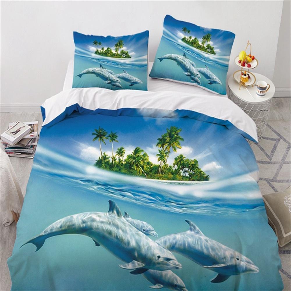 

Модные комплекты постельного белья 3D Sea Dolphin Blue, комплект пододеяльников, милый пододеяльник, наволочка, роскошный домашний текстиль Queen, полный размер 140x200 EU Single 135x200cm
