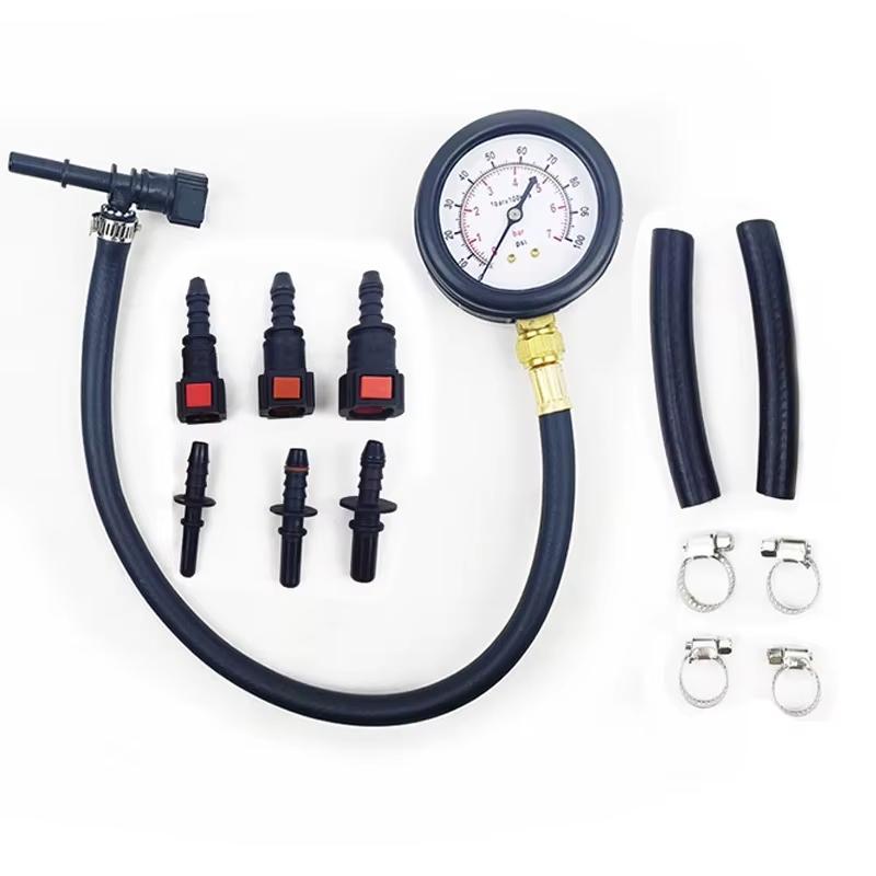 Car Motorcycle Automobile Fuel System Gasoline Pressure Gauge Tester Tool 0-100PSI with Valve 63mm 789mm 949mm