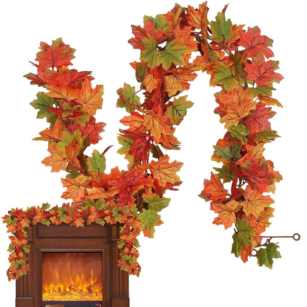 Fall Artificial Maple Garland Red Orange Hanging Vine for Autumn Thanksgiving Front Door Table Decoration