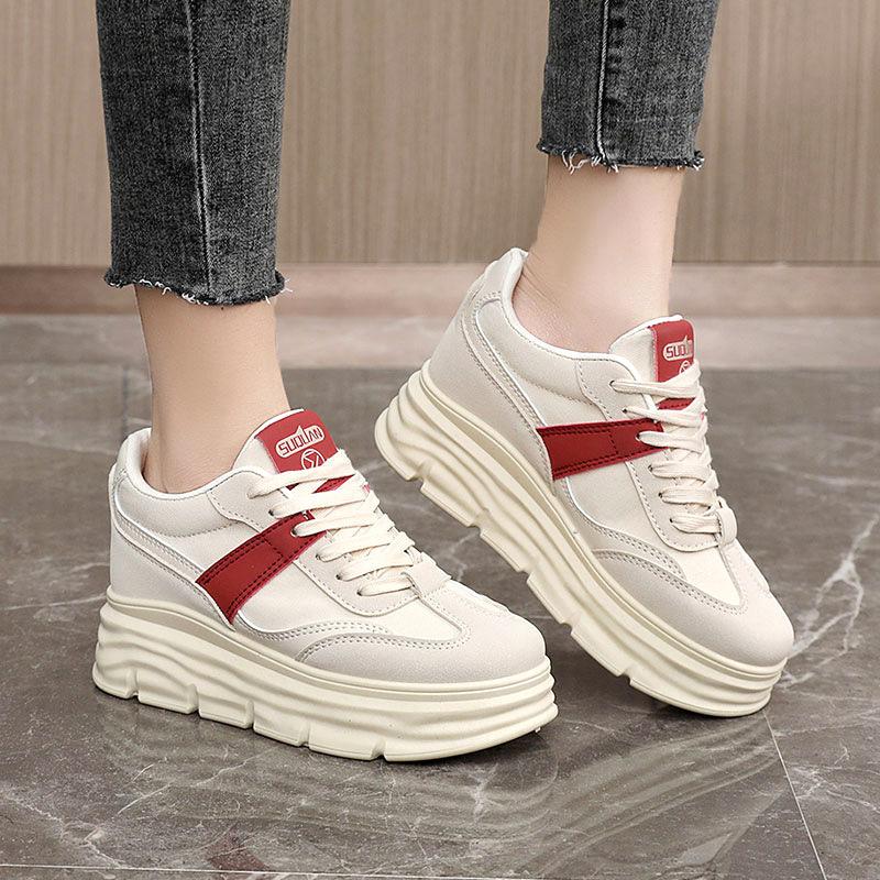 New White Shoes In Summer and Autumn, Thick-soled Color-blocking Student Wear-resistant and Versatile Breathable Board Shoes