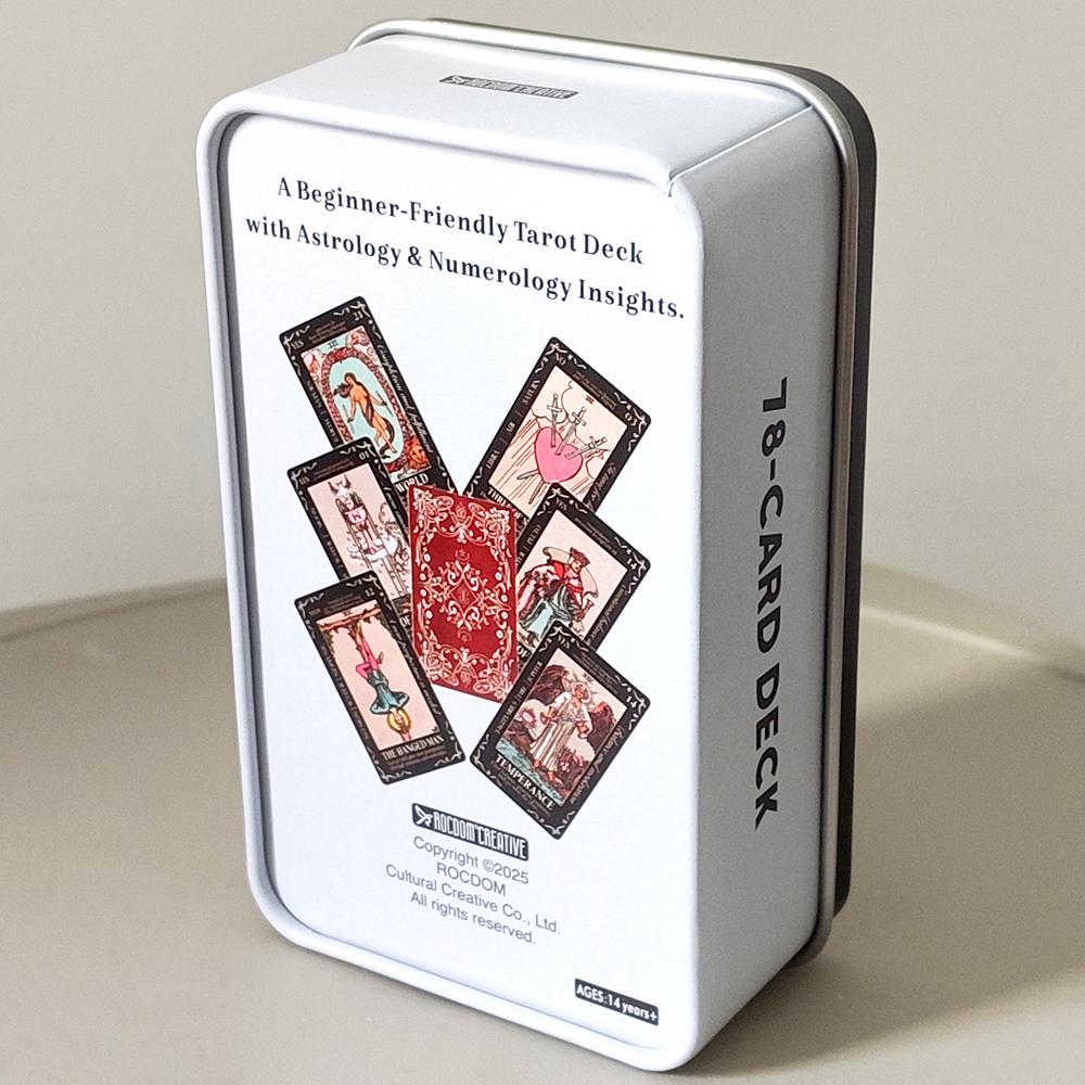 11*6.2cm Beginners Tarot Deck in Tin Box with Guidebook, 78Tarot Cards with Astrology & Numerology Insights