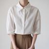 Women's Summer Short-Sleeve White Cotton Shirt with Lapel Design for High-End Niche Commuting and Interviews