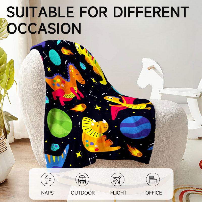 1 Piece Dinosaur Space Theme Flannel Blanket, Perfect for Sofa, Bed, Office. Ideal Gift for Family, Friends, and Holidays.