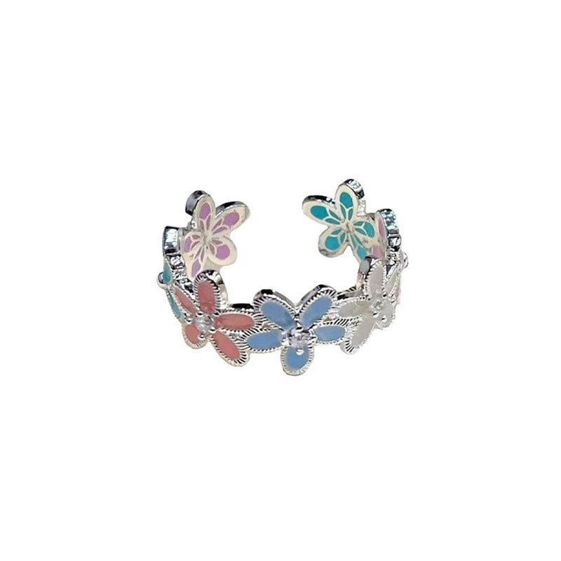 New Fresh Hollowed Out Enamel Opening Colorful Flower Ring with Niche Design, Sweet and Simple Temperament, Handmade Accessory