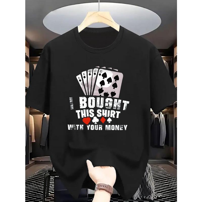 

New Summer Arrival: Poker Print Classic Trendy Men s Casual Fashion Short Sleeve Micro-Stretch Ribbed Crew Neck Comfortable Breathable T-Shirt 4XL чорний