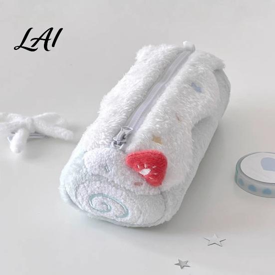 Plush Pencil Case Cake Roll Case Cute Makeup Bag Large Capacity Pen Durable Zipper Bag Pouch Soft Fluffy Stationery for Girls Novelty Dessert
