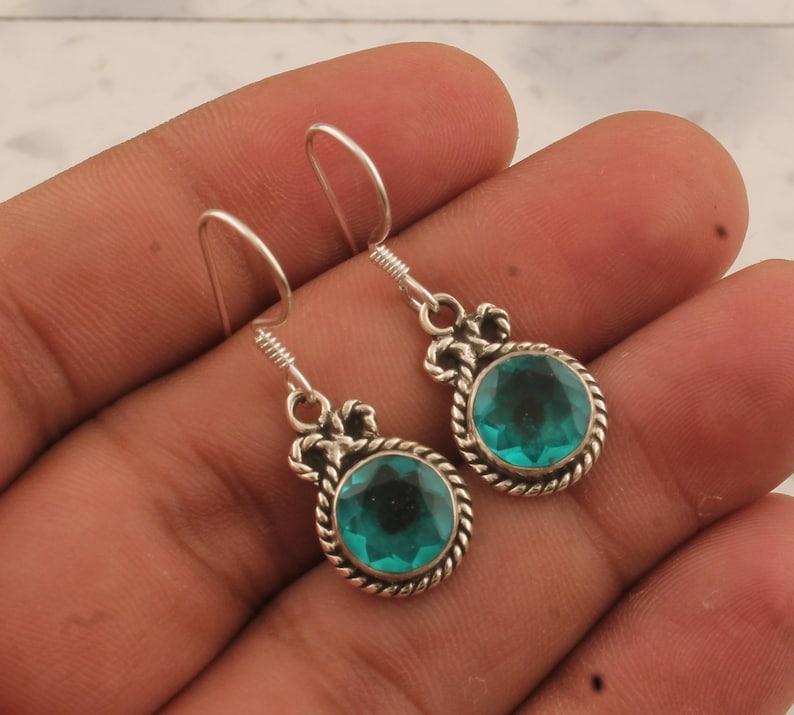 Solid 925 Sterling Silver Blue Topaz Hydro Gemstone Handmade Designer Earring Gift For Mom
