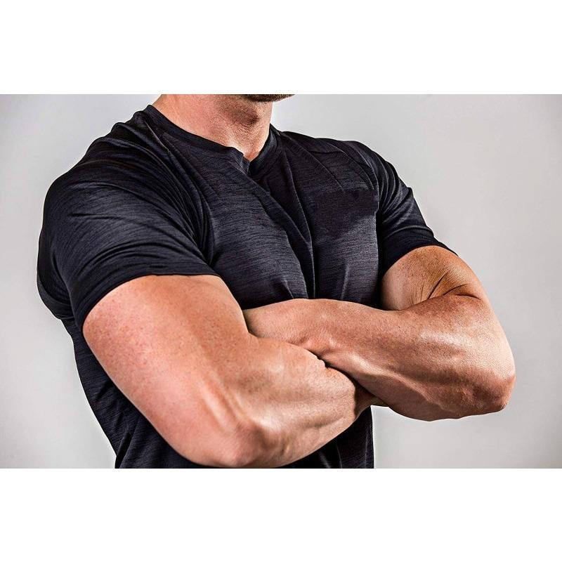 Mens Short Sleeve Solid Color Slim Fit Quick Dry Gym Training T Shirt
