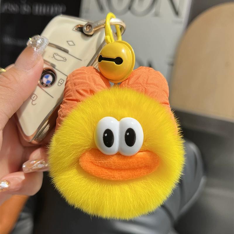 

Милый брелок-подвеска для ключей машины в виде маленького угольного шарика из кроличьего меха рекс, пушистый помпон, кукла, маленькая уточка, подвеска для сумки/книги лимонно-желтый