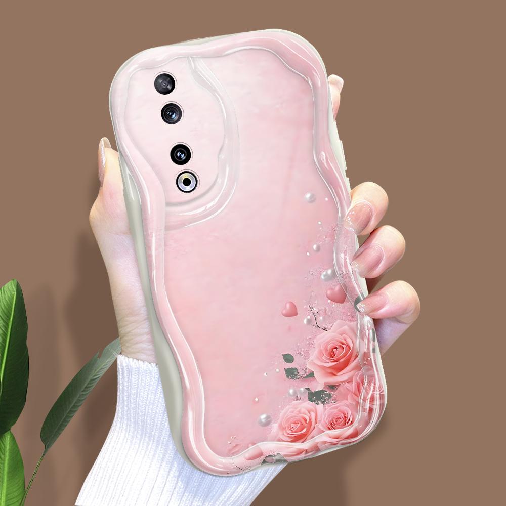 Roztomilý kreslený vzor krémová textura pouzdro vlnitý okraj měkký silikonový kryt pouzdro na telefon pro Huawei Honor Infinix Tecno iPhone