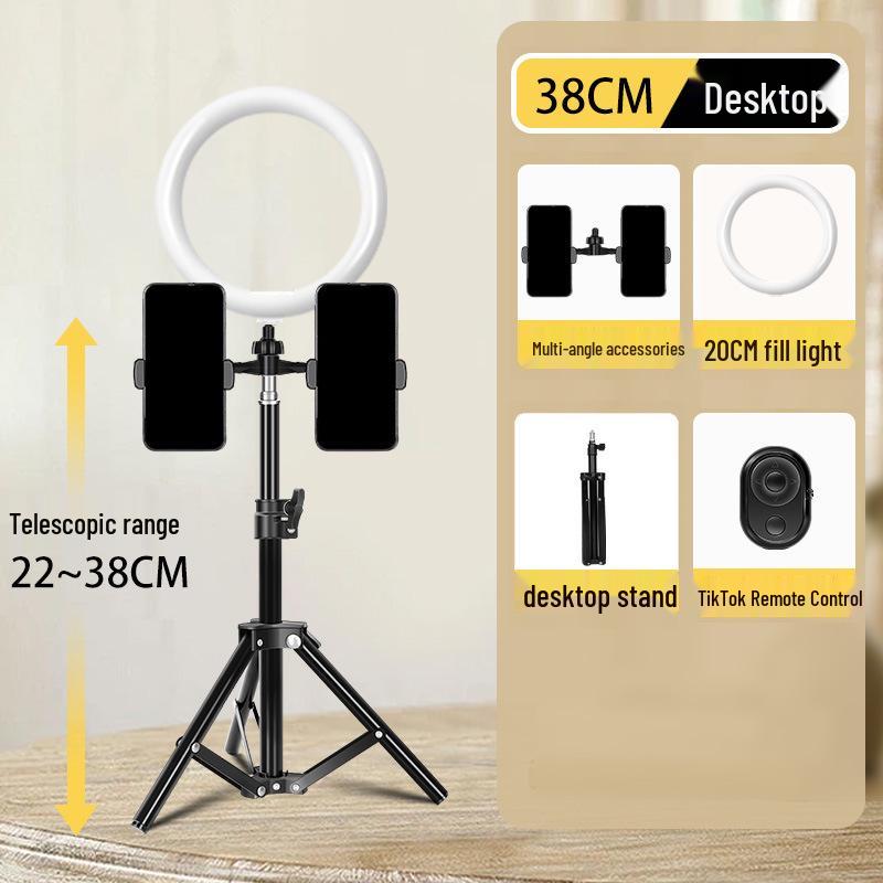 Dual-Position Live Streaming Tripod with Fill Light for Video Recording