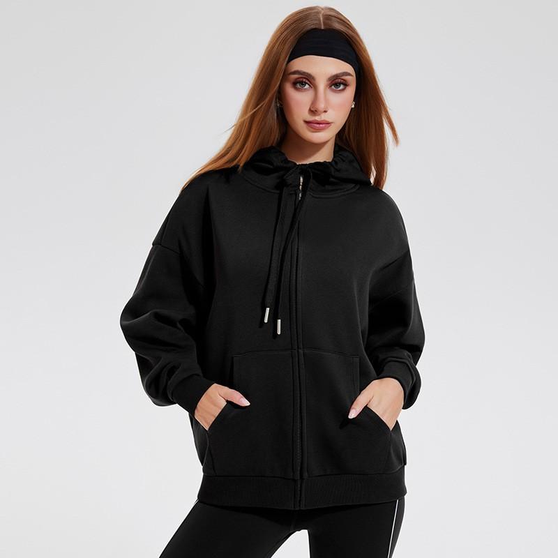 Womens Oversized Hooded Zip-Up Fleece-Lined Sweatshirt Winter Warm Casual Outerwear
