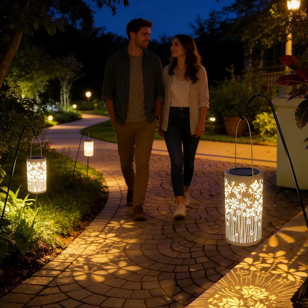 Solar Hangings Lantern Colorful Metal Flower Lamps Solar Lights Outdoor Pathway For Yard Outside Path Landscape Walkway Lawn