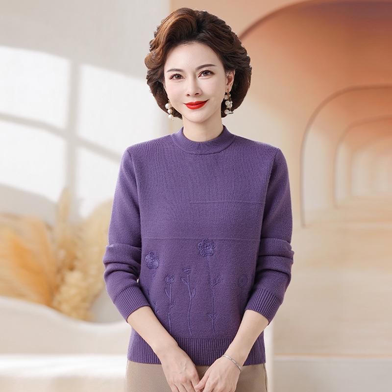 Fleece-Lined Knitted Sweater: Warm Winter Base Layer for Middle-Aged and Elderly Women