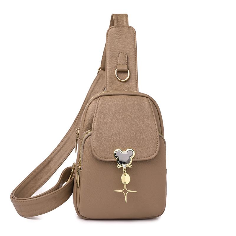 New Trendy and Fashionable Women's Breast Bag Soft Leather Crossbody Bag Simple Large Capacity Backpack Mobile Phone Bag