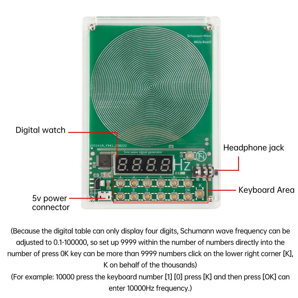 DC5V 0.01Hz–100000Hz Adjustable Frequency Schumann Wave Signal Generator Sine Wave Signal Generator Micro USB Interface