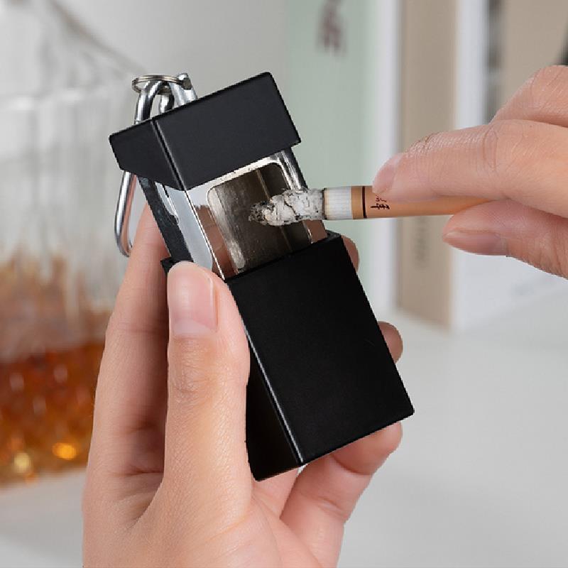 Portable Ashtray with Keychain Drawer Ash Holder Stainless Steel Cigarette Tray for Outdoor Car Travel Mini Ashtray Container