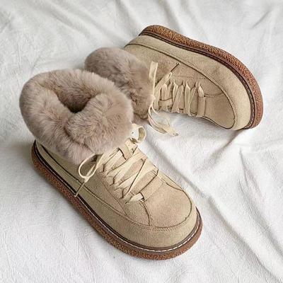 Stivali da neve Scarpe invernali da donna in morbido cotone caldo, versatili scarpe in cotone di lana con suola spessa antiscivolo con lacci