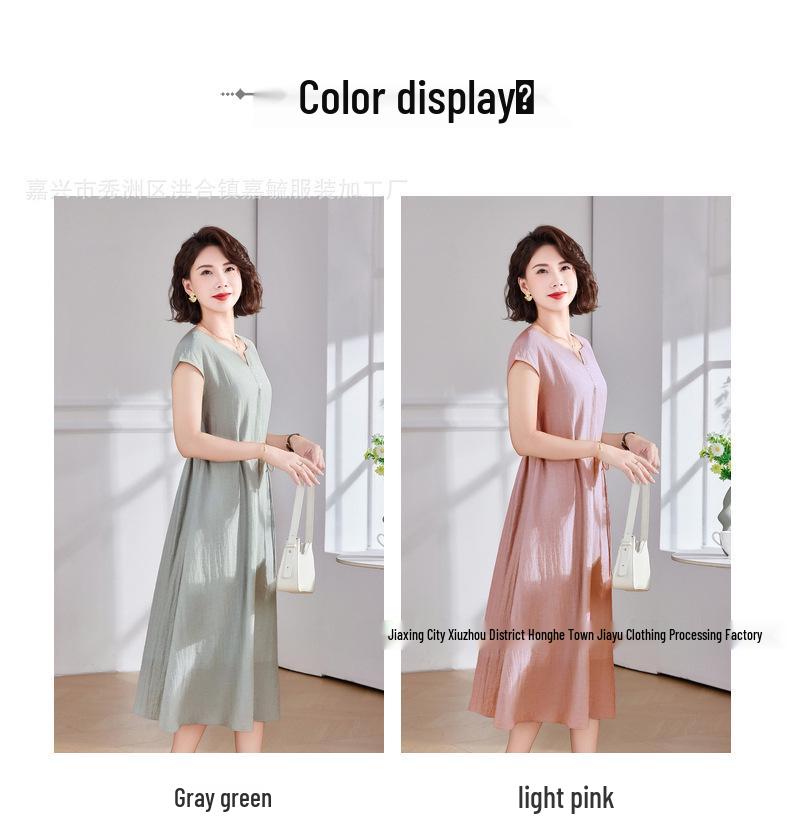 2026 Summer Cotton Linen Dress for Middle-aged Women – Elegant, High-class Long Skirt