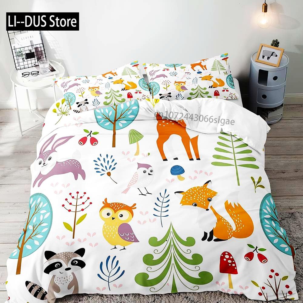

Cute Deer Bear Fox Duvet Cover, Full Bedding Sets Cover, Boys Girls Toddler Kids Bedding, Comforter Quilt Cover, 2 Pillow Sham 135x200cm