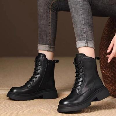 New Women's 2026 Autumn/Winter Collection Thick Bottom and Velvet Retro Middle Boots British Style Short Boots for Women