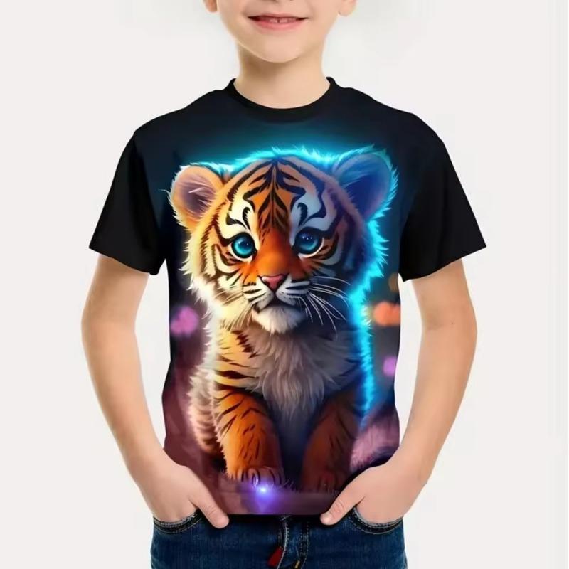 T-Shirts Boys Cute Cartoon Tiger 3D Print Short Sleeves Graphic T Shirts Fun Children's Clothing Sporting Style Boys Clothes