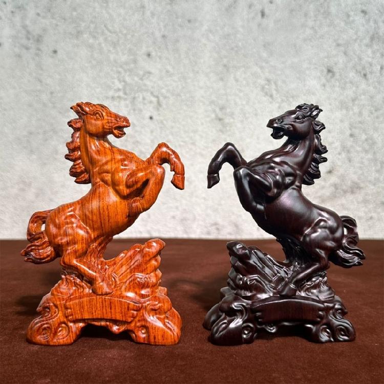 Wood Horse Statues Positive Energy Good Luck Showpiece Collectible Figurines Animal Sculptures for Home Office Decors
