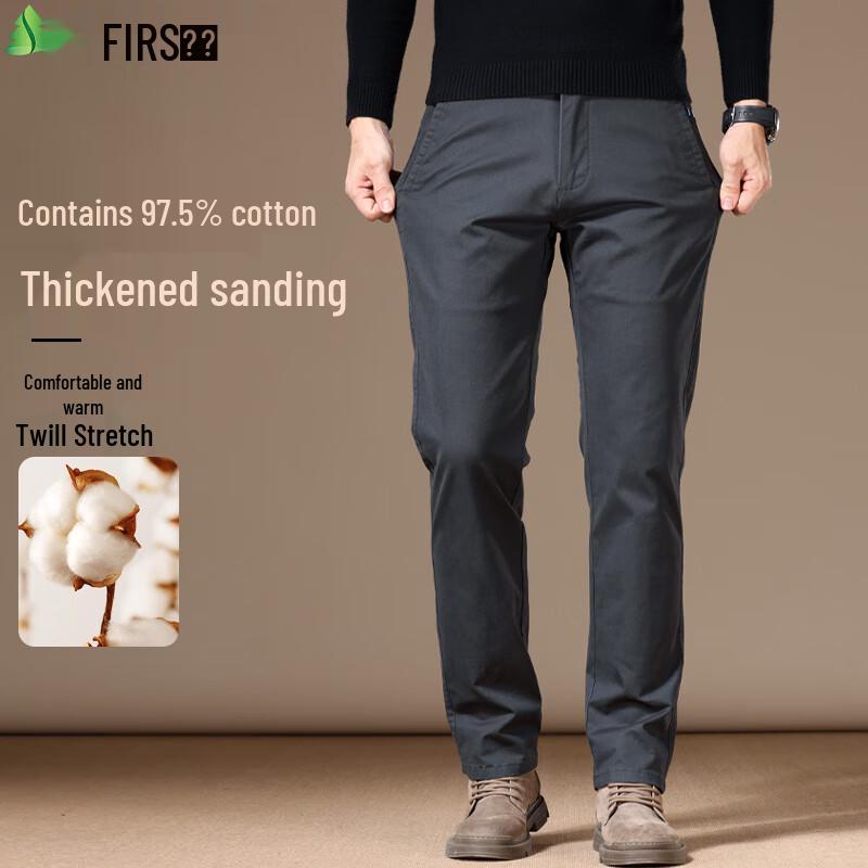 FIRS Men's 97.5% Cotton Winter Warm Straight-Leg Casual Pants