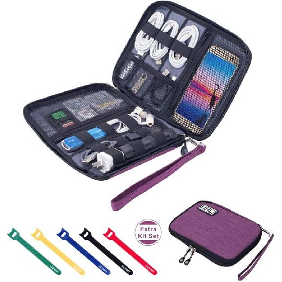 Travel Cable Organizer Bag Waterproof Portable Electronic Accessories Organizer for USB Cable Cord Phone Charger Headset Wire SD Card with 5pcs Cable