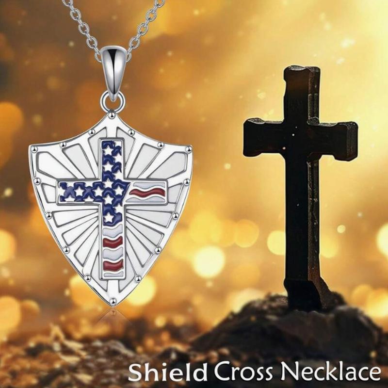 Day Cross Shield Necklace Men s and Women s Retro Pendant Fashion Pendant 60CM