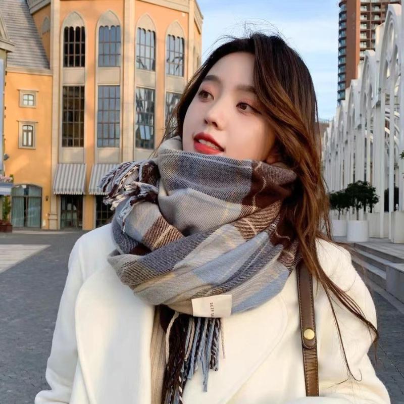 Winter Wool Scarf For Women Korean Black White Plaid Warm Scarves Thicken Warm Knitted Shawl Girls Neckerchief