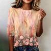 Women's Casual Loose Fit Half Sleeve Top Floral Print Round Neck Lightweight Comfortable Blouse for Everyday Wear