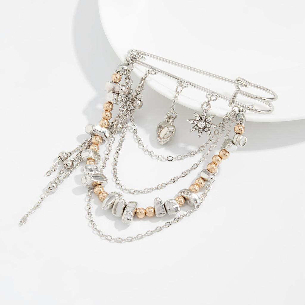 Irregular Ccb Beaded Brooch Sparkling Tassel Brooch For Women Ankle Chain Jewelry High-Quality Heart Pendant Brooch For Gift