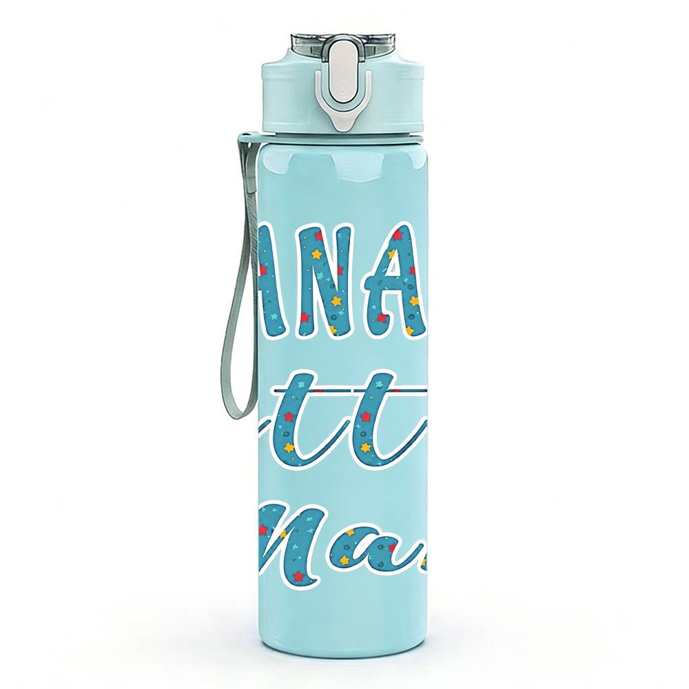 1PC Nana's Little Man Script Text 750ml Color Plastic Water Bottle Leakproof Flip Straw Lid For Sports Office Home Use