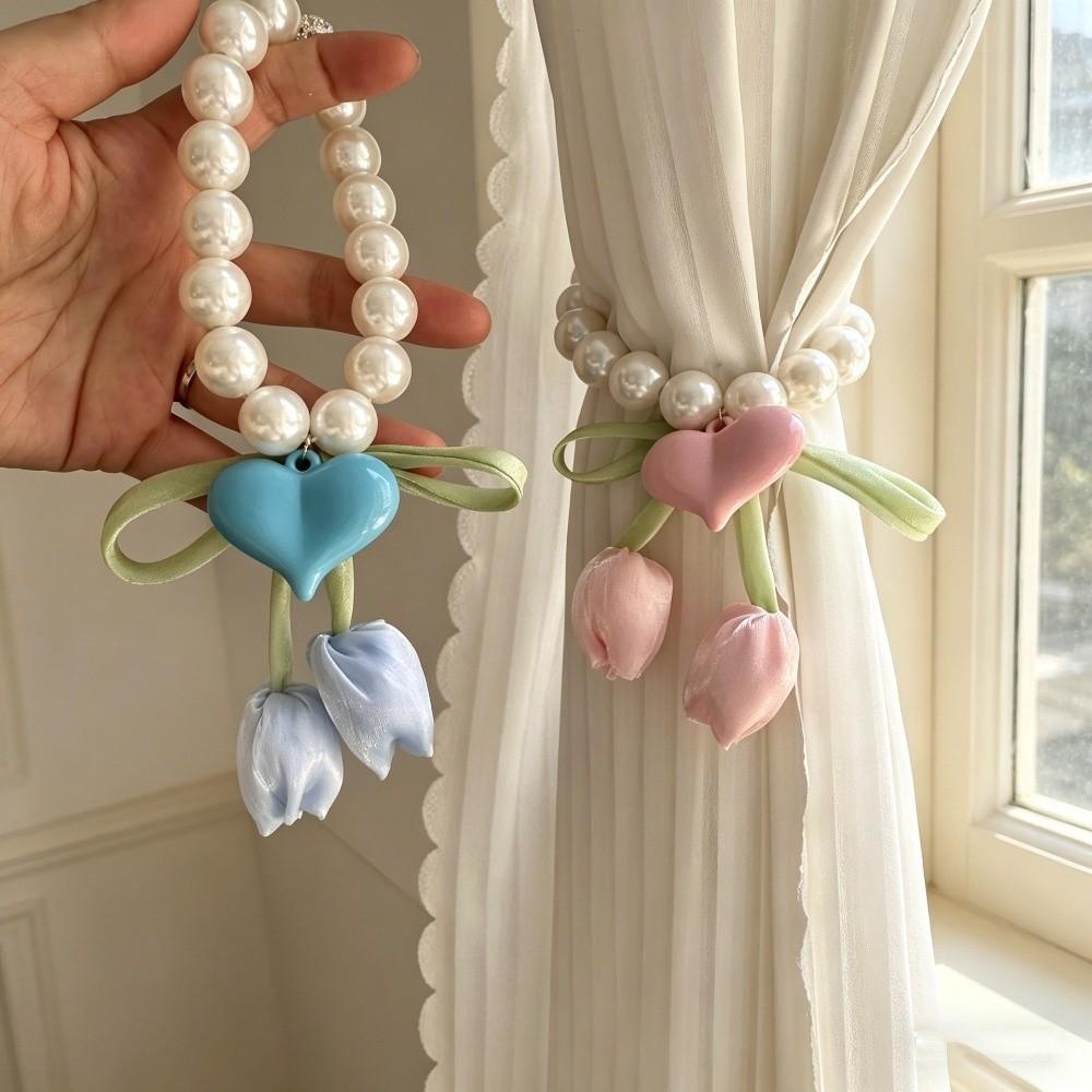 Adjustable Flowers Curtain Straps Decorative Pearl Curtain Buckle Heart Curtain Binding Bedroom